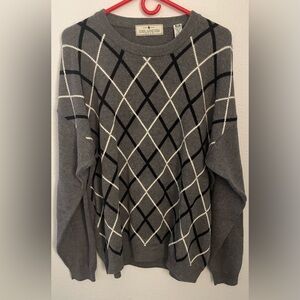 John Ashford Golf Black and White Argyle Sweater Mens Size 2X US